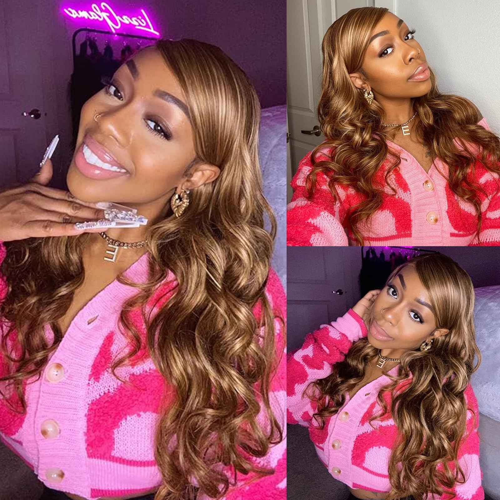 Highlight Human Hair Bundles with Closure Loose Deep Wave 14 16 18+14in 10A Highlight Ombre Human Hair Bundles Loose Wave with 4x4 HD Lace Closure Free Part