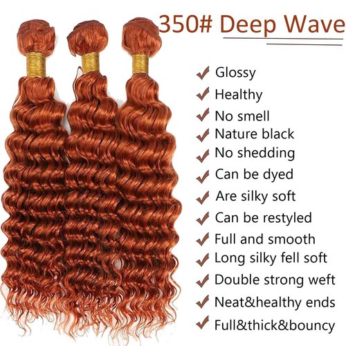 Habiliana Bundles Human Hair 20 22 24 Inch Deep Wave Orange Ginger Bundles 11A Unprocessed Brazilian Virgin Quick Weave Hair Extensions for Black Women