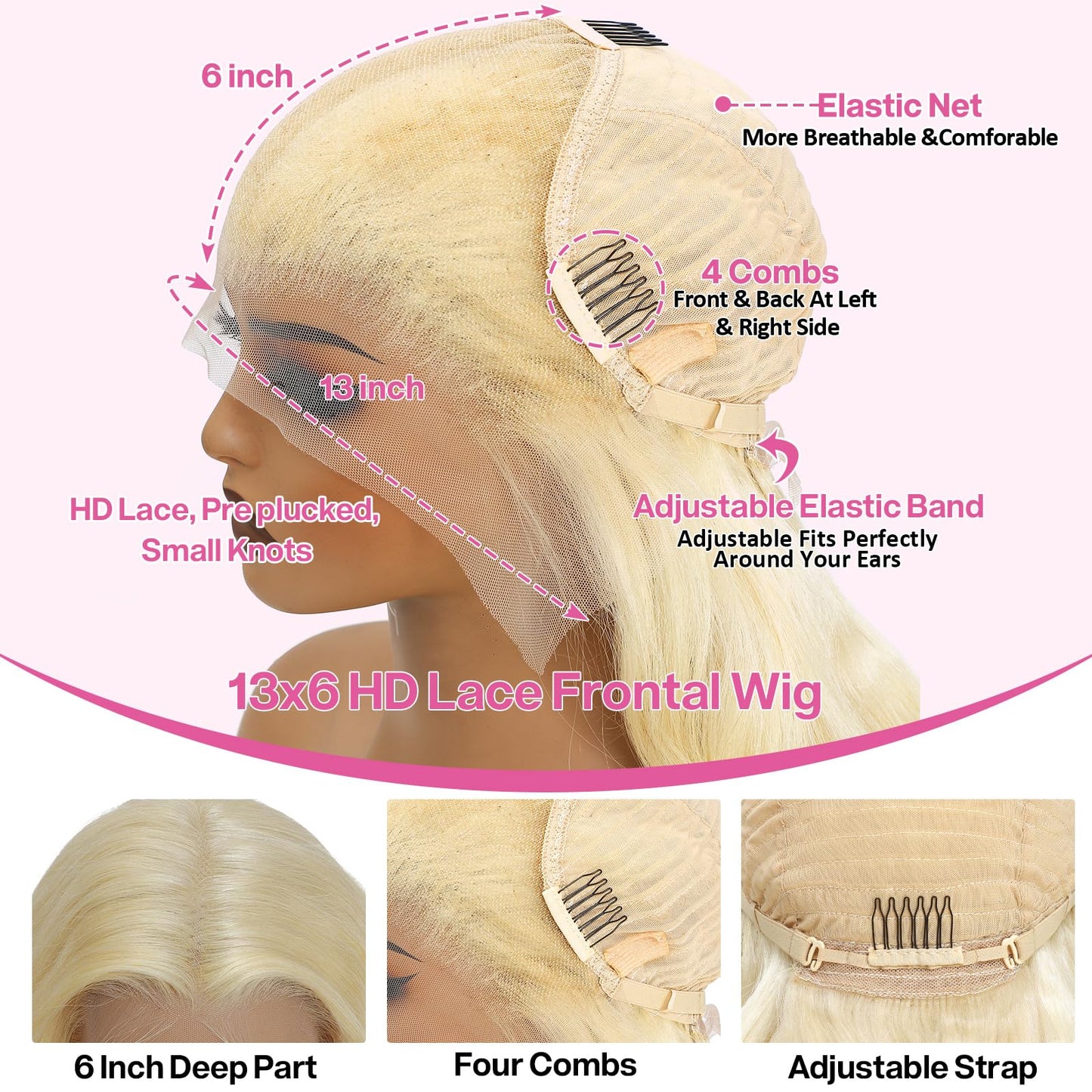 Pangm 613 13x6 Lace Front Wig Human Hair 200 Density HD Body Wave Blonde Lace Front Wigs Human Hair Pre Plucked Lace Frontal Wig 13x6 Blonde Wig Human Hair 28 Inch