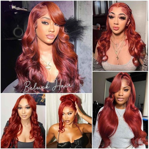 Beluck Reddish Brown 13x6 Lace Front Wigs Human Hair 180 Density 99j Burgundy Hd Lace Front Wigs Human Hair Pre Plucked Glueless Body Wave Frontal Wigs 24 Inch