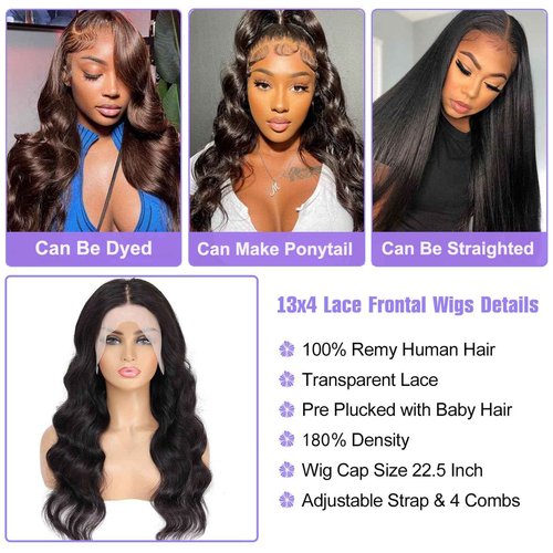 CIUSUM 32 Inch Body Wave Lace Front Wigs Human Hair Pre Plucked 13x4 Frontal for Women 180 Percent Density Glueless Transparent HD with Baby Natural Black
