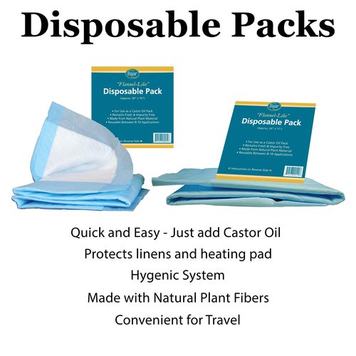 Baar Castor Oil Packs Kit: Heating Pad with Auto Shut Off; Cold Pressed, Cold Processed, Hexane Free, Palma Christi Castor Oil; Reusable, Unbleached Wool Flannel Cloth; & Disposable Castor Oil Packs