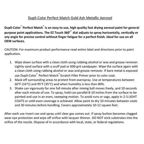 Dupli-Color EBFM03767 Perfect Match Automotive Spray, Ford Gold Ash Metallic, C2 – 8 oz. Aerosol Can