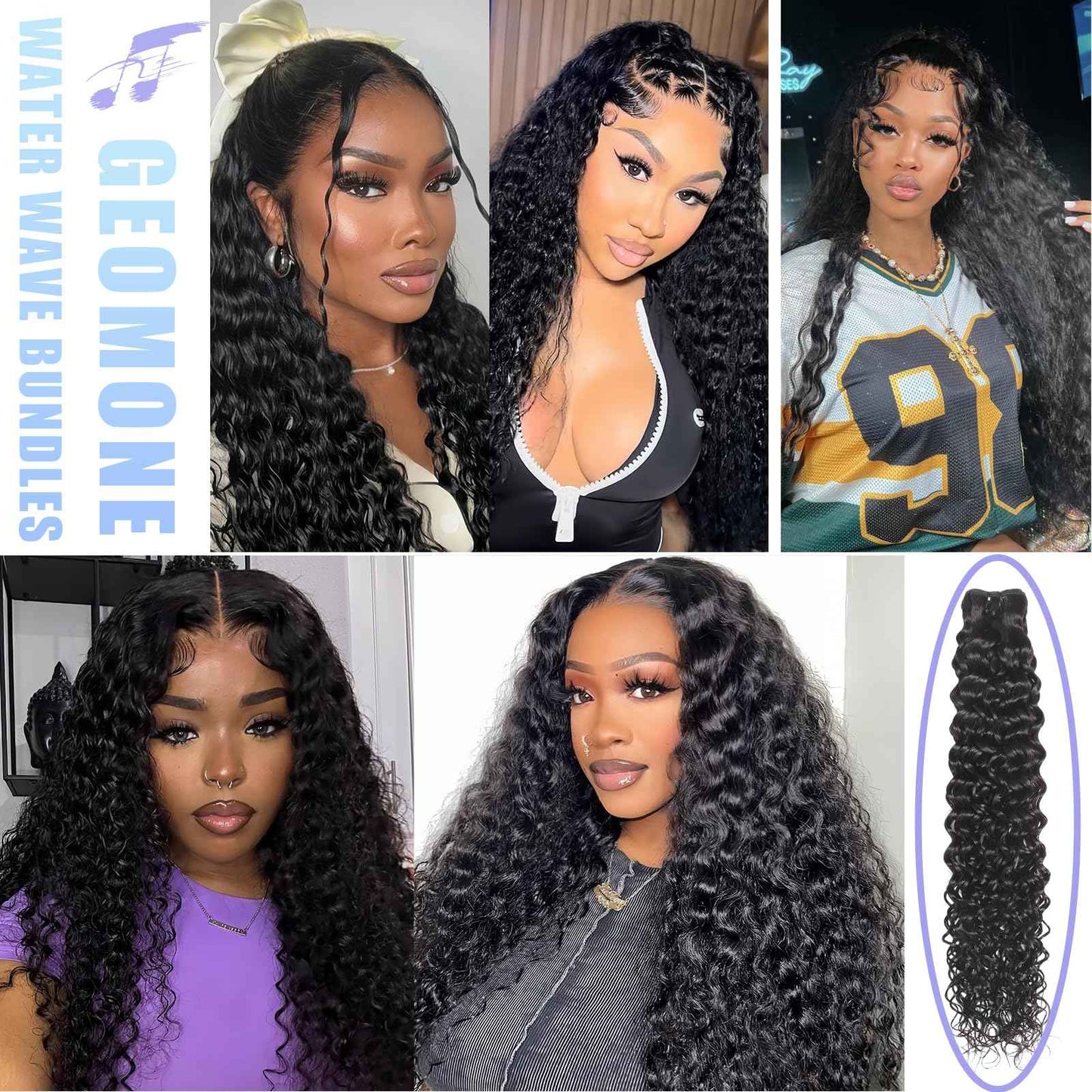 Geomone Human Hair Bundles Water Wave 4 Bundles 16 18 20 22 Inch 10A Brazilian Virgin Wet and Wavy 100% Unprocessed Burmese Curly Hair Thick and Full Natural Black Color Hair Extension