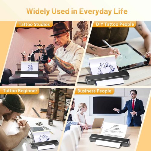 Ponek Tattoo Stencil Printer, M08F Wireless Thermal Tattoo Printer with 10pcs Transfer Paper, Compatible with Phone/Tablet/PC, Tattoo Machine for Tattoo Artists & Beginners, All White