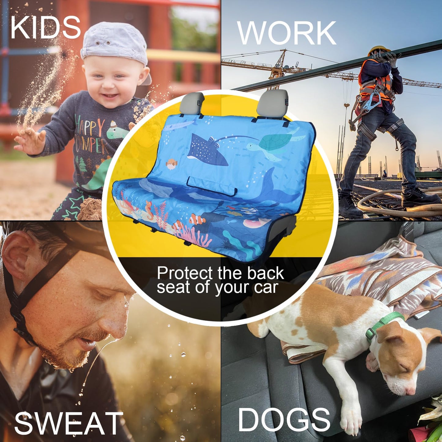 LoyaGour Back Seat Cover for Car Trucks Van SUV,Waterproof Rear Bench Towel Seat Covers for Dogs and Kids,Automotive Backseat Protector (Seaworld)