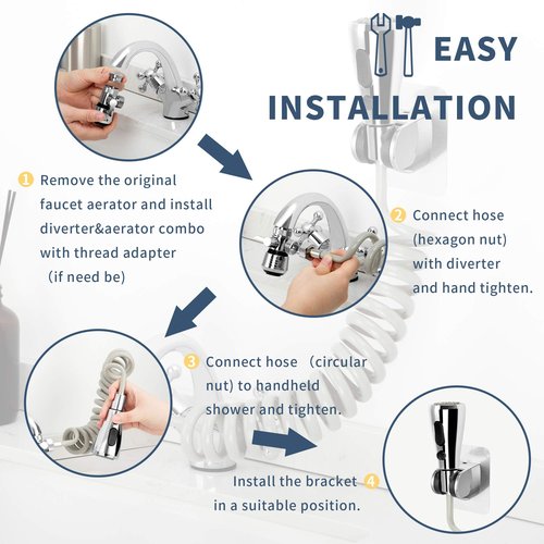 CECEFIN Kitchen Sink Sprayer Hose Attachment for Faucet, Kitchen Faucet Head Replacement w/ 79" Recoil Hose and Holder, Pressurized Water Saving Aerator & Diverter Valve, Faucet Sprayer Attachment Set