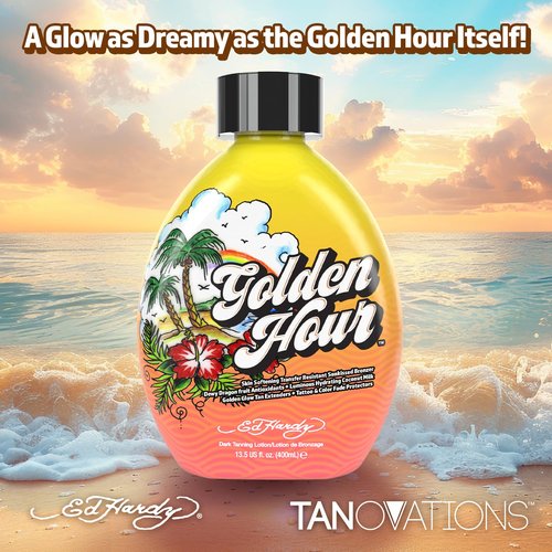 Ed Hardy Tanovations Golden Hour - Skin Softening Transfer Resistant Sunkissed Bronzer Golden Glow Tan Extending Dark Tanning Lotion