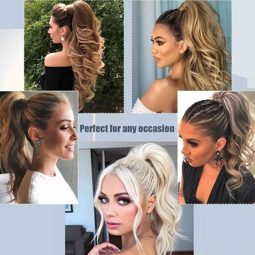 FUOTONBUTY Claw Clip Ponytail Extension 100% Real Remy Human Hairpiece Pony Tails Hair Extensions Long Straight Ponytail for Women (Balayage Caramel Blonde to Bleach Blonde, 20 inch)