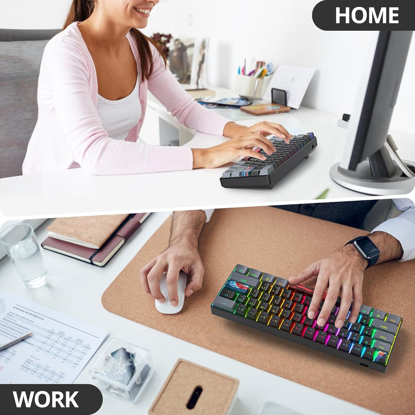 60 Percent Gaming Keyboard Mechanical with Linear Red Switch, 65% Wired Ultra-Compact Mini Keyboard Rainbow with PBT Keycaps for Ps4/Ps5/Xbox(68 MonsterB)