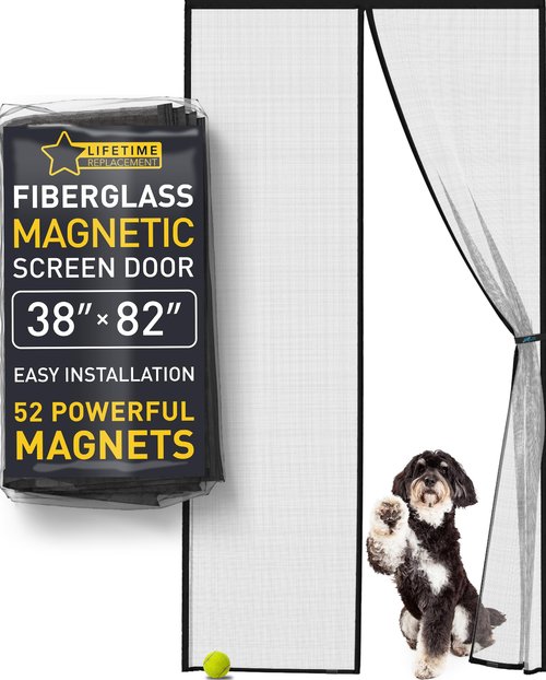 Flux Phenom Upgraded Magnetic Screen Door - Bugs Out, Breeze in - 9min Install Auto-Sealing Heavy Duty Double Stitched Mesh, 52 Magnets, Hands Free Patio Door Net, Pet & Kid Friendly, 38 x 82 Inch