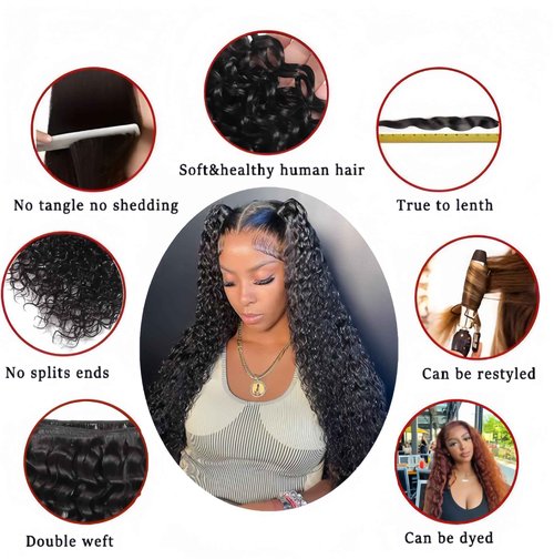 SHWAIR Burmese Water Wave Bundles 10A Burmese Curly bundles 16 18 20 Inch 100% Unprocessed Deep Human Hair 3 Bundles Water Wave Hair Extensions kinky Curly Weft Natural Color for Black Women