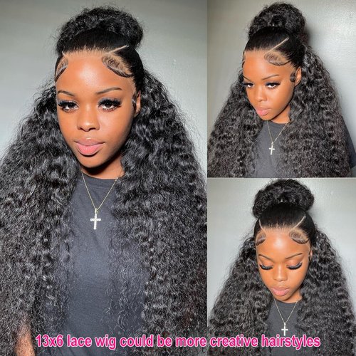 AskWish 180% Density 13x6 Deep Wave Lace Front Wigs Human Hair Pre Plucked Glueless Transparent HD Lace Frontal Wigs Human Hair Brazilian Virgin Black Hair Natural Hairline 20 Inch Wig
