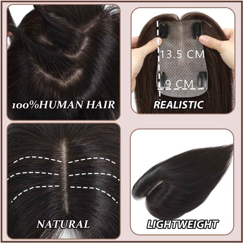 RMYHIG Hair Toppers for Real Human Hair, 360° 3D Human for Women with Thinning Hair Upgrade Middle Part Clip in Bangs Pieces for Women Daily (Light Brown, 14 Inch-3D-Side)