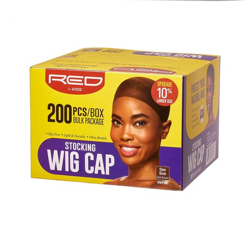 KISS RED STOCKING WIG CAP, 200PCS Bulk Box Secures your hair, long lasting, stays in place, light, lightweight, breathable, wig comfortable (Dark Brown)