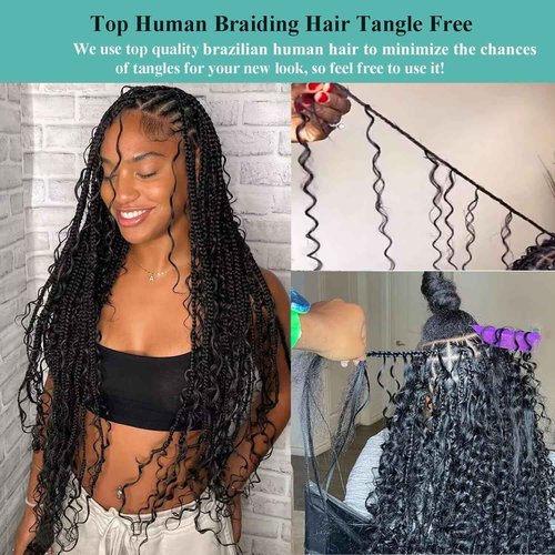 Human Braiding Hair for Boho Braids 24 Inch 110g Deep Wave Bulk Human Hair for Braiding No Weft 12A Curly Human Hair Extensions for Boho Braids 2 Bundle Wet and Wavy Human Hair