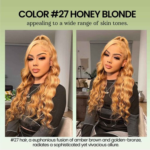ALHER Color #27 Honey Blonde Single Bundle Body Wave 22 Inch, Blonde Bundles Human Hair Sew In Weave Wavy Bundles for Black Women, 12A 100% Unprocessed Brazilian Virgin Remy Hair Soft Thick