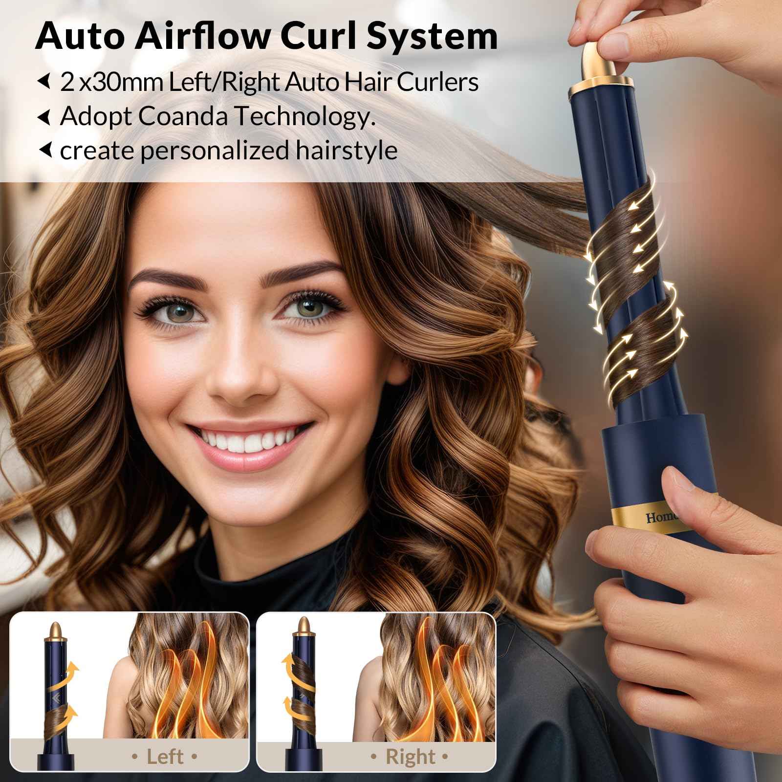 4-in-1 Hot Air Hair Styler & Hair Dryer Brush - 110,000RPM High Speed Ionic Blow Dryer for Fast Drying, Curling & Straightening - Suitable for Straight, Wavy, Curly, Coily Hair - No Heat Damage
