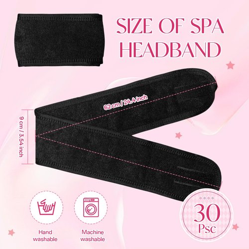 SHENGYIWA 80 Pack Adjustable Spa Headband for Women Non-Slip Facial Hair Wrap for Washing Face, Makeup, Shower, Skincare, and Yoga (Black, 80)