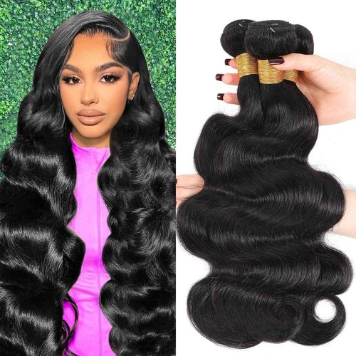 Ruola 15A Human Hair Bundles 14 16 18 Inch 100% Unprocessed Brazilian Virgin Hair Glossy Quick Weave Body Wave 3 Bundles Deals Natural Black Extensions