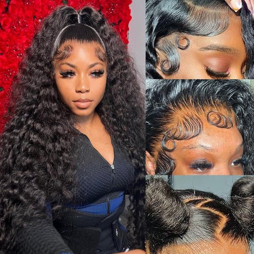 GCTDC Deep Wave Lace Front Wigs Human Hair 20 Inch Curly Human Hair Wig Pre Plucked 13x6 Lace Front Wigs Human Hair 200% Density Curly Wet and Wavy Human Hair Wig For Women Natural Color