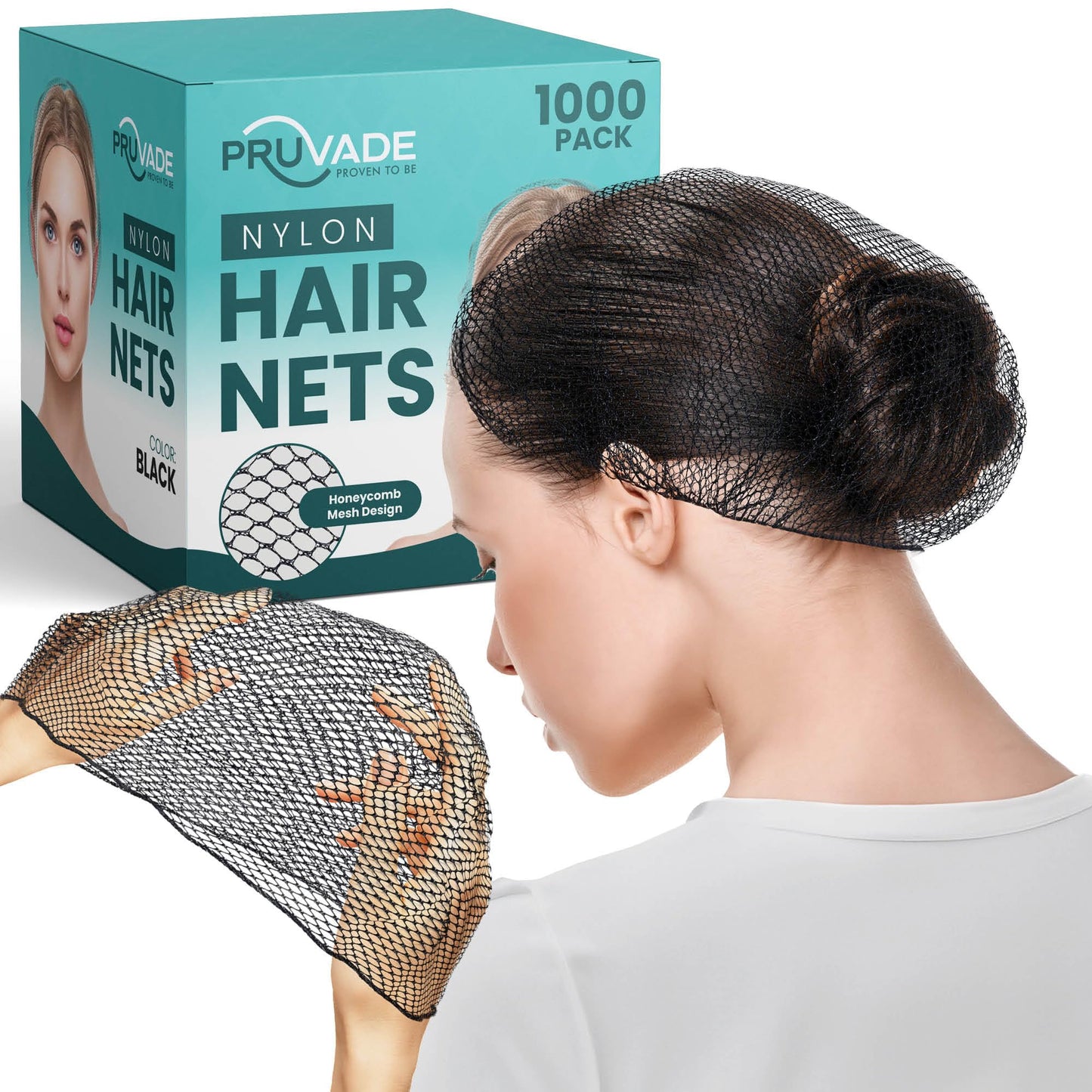 Pruvade - Nylon Hair Nets for Women & Men | Case of 1000 | 24" Honeycomb Mesh Hair Net for Food Service, Medical & Industrial Use - Breathable & Sturdy for Bun Hair, Most Long & Short Hair- Latex Free
