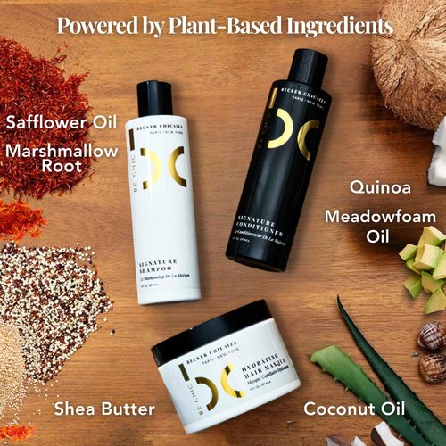 BE CHIC Bundle: Signature Shampoo + Signature Conditioner + Hydrating Hair Masque – 8 oz Bottle of Each – Plant-Based, Plant-Based, Color-Safe Hair Care Set