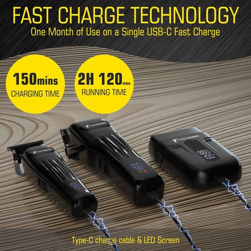 BESTBOMG® Hair Clippers for Men, Professional Hair Clippers, Beard Trimmer& Rechargeable Shaver Set, Metal T-Blade, LED Display, Barber Hair Cutting Kit for Men Grooming & Gifts, BS-808A (Black)