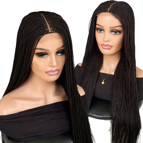 SIREZDOEL 28 Inches Micro Twist Wigs for black women on 2 by 6 Closure braided lace front wig Natural Black Color 2