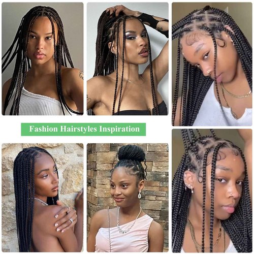 Youthfee 360° HD Full Lace Knotless Braided Wigs for Women Box Braided Wigs with Baby Hair Premium Synthetic Natural Looking Braid Lace Front Wigs Black 36 Inch