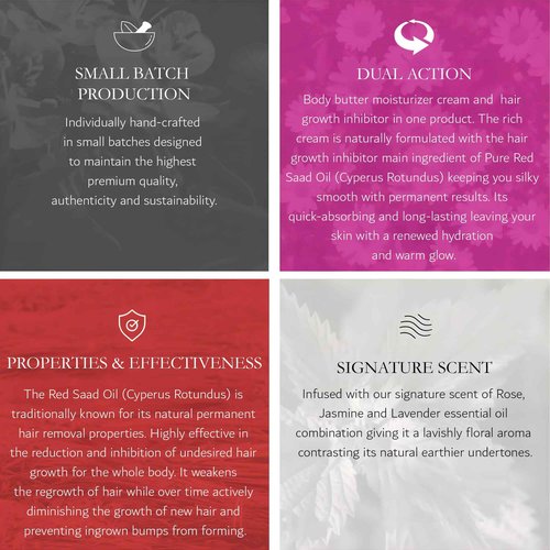 Hadirose Egyptian Cyperus Rotundus Organic Hair Removal Maintenance Cream | Organic Red Saad Oil Concentrate | Post-Wax Care | Rose, Jasmine & Lavender Scented | Made in the USA.