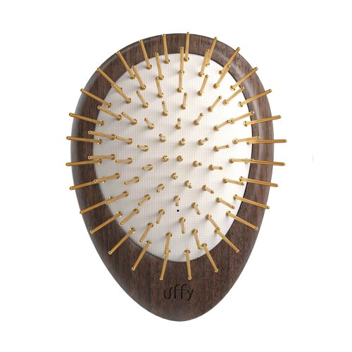 Uffy Acubrusher – 24K Gold-Plated Gua Sha Hair Brush - Ergonomic Scalp Massager for Dandruff & Hair Growth, Suitable for All Hair Types - Ideal Gift Choice in Walnut Wood