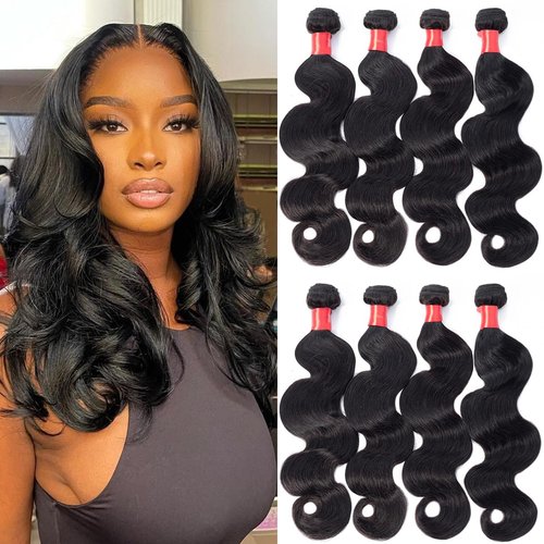 Douyin Brazilian Body Wave 4 Bundles Human Hair 14 16 18 20 Inch 12A 100% Unprocessed Virgin Human Hair Weave Bundles Deals Natural Black Color (14 16 18 20)