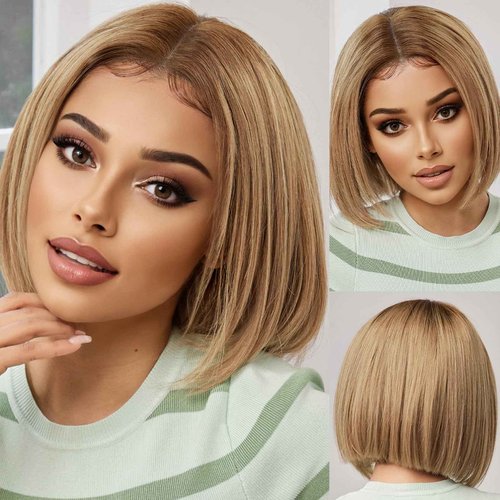 starluck SilkHug HD Lace Front Wigs Human Hair Glueless Pre-plucked Bob Real Human Hair Ash Blonde-P4/8/16 Wigs for Women Middle Part 12" Lenght Straight Wig 150% Density 13"×4"×2.5"