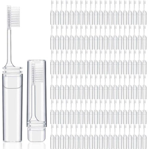 Rtteri 150 Pcs Travel Toothbrush Kit Bulk Folding Tooth Brush with Cover Transparent Potable Travel Size Mini Toothbrush Small Foldable Manual Tooth Brushes for Adult Camping School