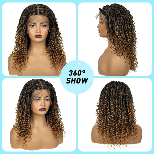 A ANYTIME Qiyu 18" Short Knotless Box Braided Wigs for Women Braided Lace Wigs with Curly Ends Bob Braids Wigs Full Lace Braided Wig with Baby Hair Natural Blended Braiding Hair Wig（1B/27
