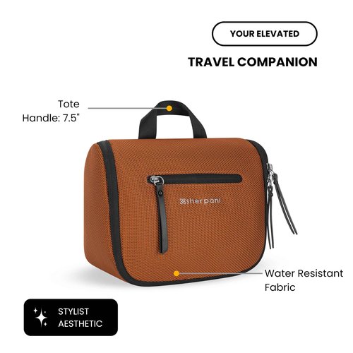 Sherpani Co-Pilot, Travel Toiletry Bag, Hanging Cosmetic Organizer, Water Resistant Makeup Bag, Shower Dopp Kit, Travel Essentials Toiletries for Women (Morocco)