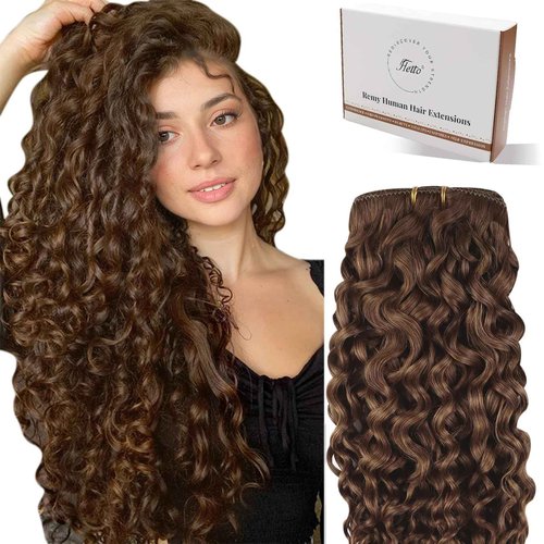 Hetto Curly Clip in Hair Extensions Curly Hair Extensions Reddish Brown Wavy Clip on Hair Extension Light 22 Inch 90g 5pcs
