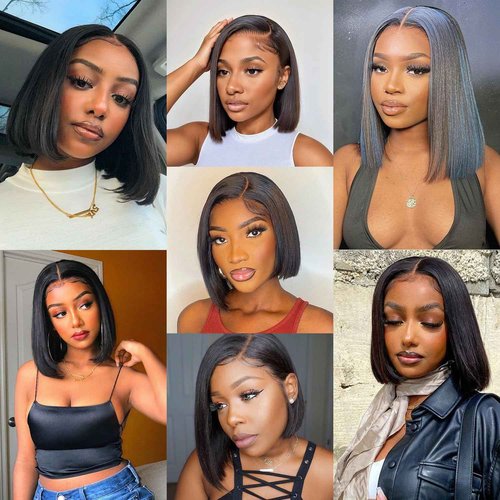 Brazilian Straight Bob Wig Human Hair 14 inch 13x4 HD Lace Front Wigs 180 Density Glueless Pre Plucked with Baby Hair 180% Density Glueless Short Human Hair Wigs for Black Women Natural Color