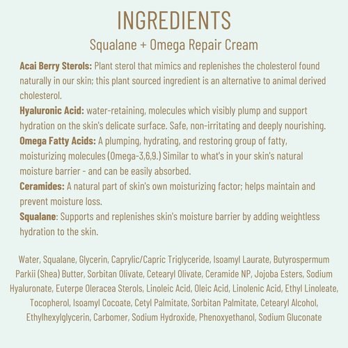 BIOSSANCE Squalane + Omega Repair Cream - Ultra-Moisturizing Face Cream - Skin Care with Hyaluronic Acid, Ceramides, Squalane - Ideal for Dry & Sensitive Skin, Intense Hydration Moisturizer - 1.7oz