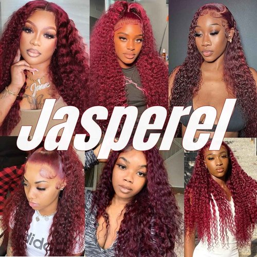 Jasperel Burgundy Deep Wave Lace Front Wigs Human Hair Glueless 22 Inch 99J 13x4 Hd Lace Frontal Wigs Human Hair for Black Women Wet and Wavy Wig Wine Red Colored
