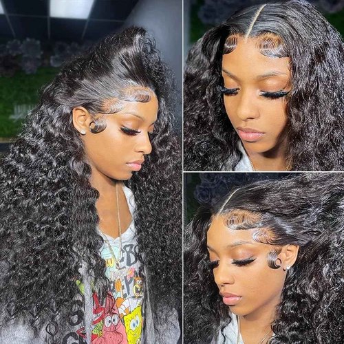 QVFWIG 32 Inch Deep Wave Lace Front Wigs Human Hair 13x4 HD Transparent Deep Curly Lace Frontal Wigs Human Hair Glueless Wig pre Plucked 200% Density Natural Color