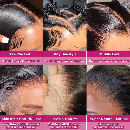 LEFGODY Body Wave Lace Front Wigs Human Hair 200 Density 12a Grade 100% Virgin Human Hair Wigs for Black Women 13x6 Hd Transparent Lace Pre Plucked Natural Black 22 Inch