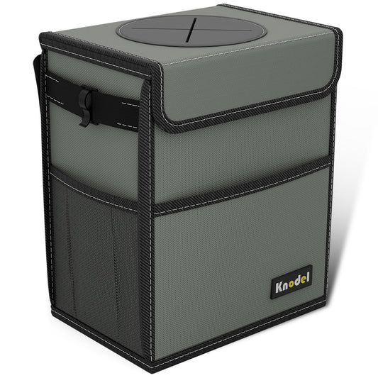 K KNODEL Car Trash Can, Waterproof Garbage Can, Trash Bag with Lid, Leak-Proof Car Bin, Trash Hanging Bag for SUV (Medium, Gray)