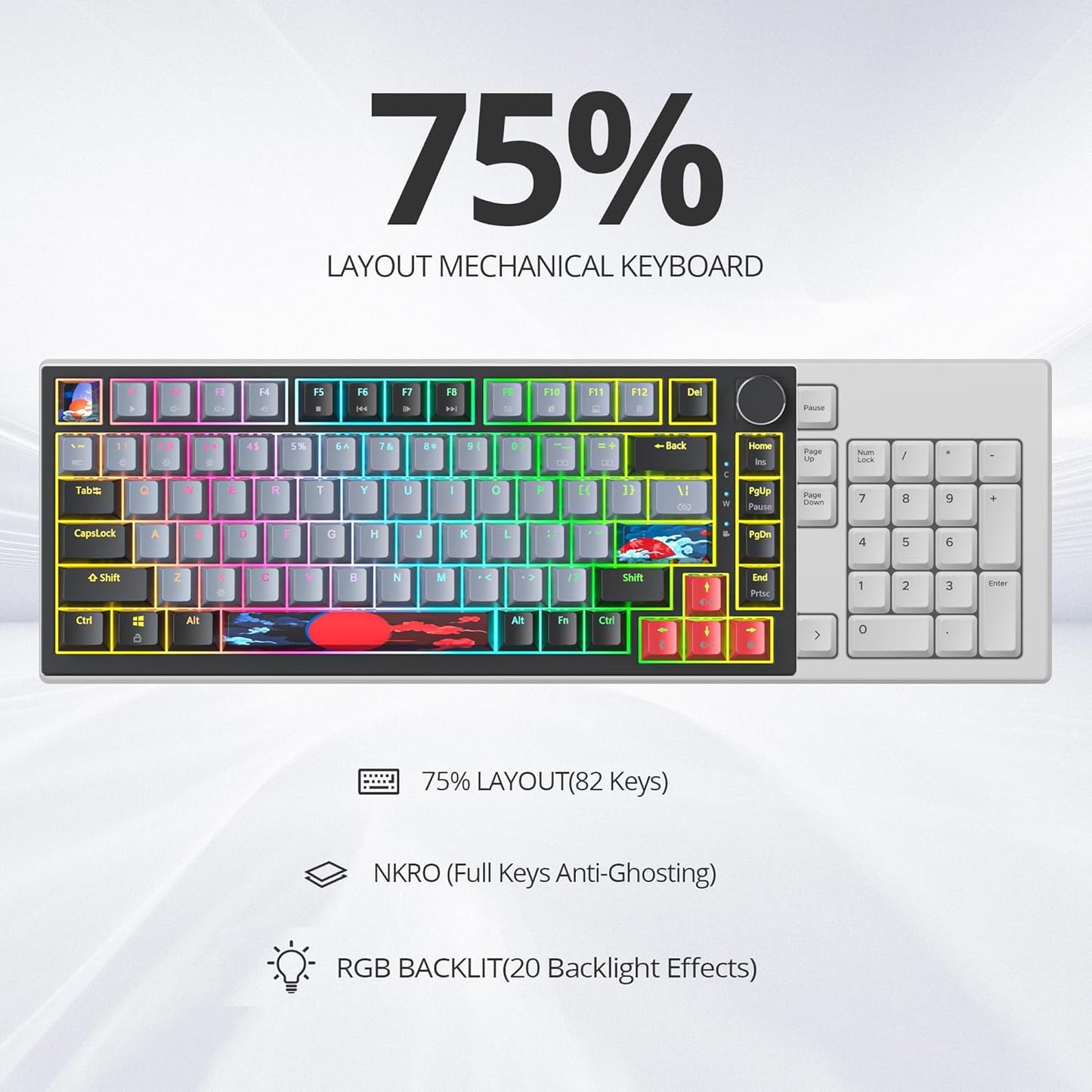 75% TKL Wired Mechanical Keyboard,RGB Backlit Gasket Mount 82 Key Hot Swappable Custom Linear Red Switch Gaming Keyboard with Volume Knob & PBT Keycaps (82 Monster B)