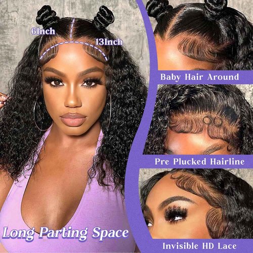 TOYERE Bob Wig Human Hair 13x6 Lace Frontal Deep Curly Wave, 200 Density Short Wigs for Black Women, Pre Plucked with Baby Hair Natural Hairline Easy to Style (16 Inch)