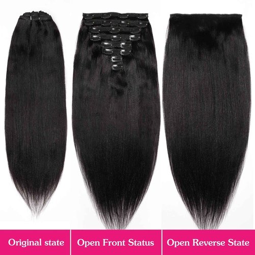 Yaki Straight Clip in 20inch Hair Extensions, 120G Full Head Real Human Hair Clip for Women Seamless Yaki Clip ins Hair Extensions for Thin Hair Natural Black 8Pcs Hair Pieces with Secure Clips
