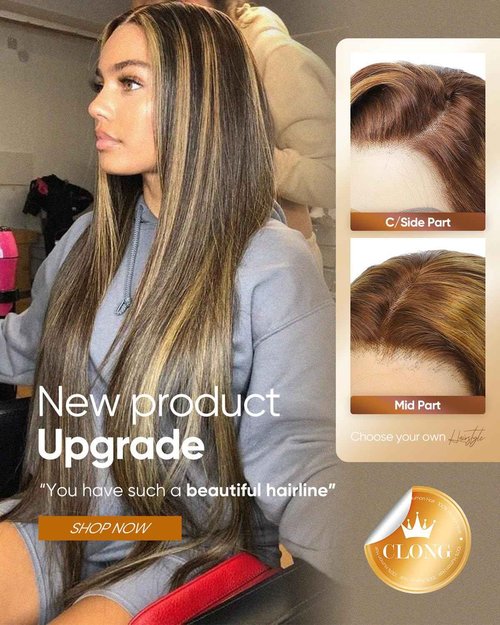 CLong Highlight Ombre Lace Front Wig Human Hair, 13x4 Straight 4/27 Honey Blonde HD Lace Front Wig Pre Plucked 200% Density Colored Lace Front Wigs for Black Women 22Inch