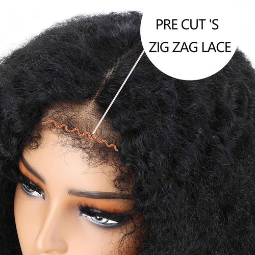 Beauhair Black Kinkycurly 4c Edge Wig Human Hair 4x4 HD Lace Afro kinky closure Wig for Balck Women Lace Pre Cut Glueless Wigs 210% Density 16 inch kinky natural wig