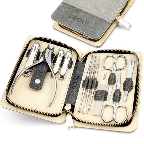 DEOU Manicure Sets Nail Clippers Stainless Steel Manicure and Pedicure kit Girls Professional Nail Files and Men's Grooming Scissors Tools for Home Personal Care or Gifts (Gray)